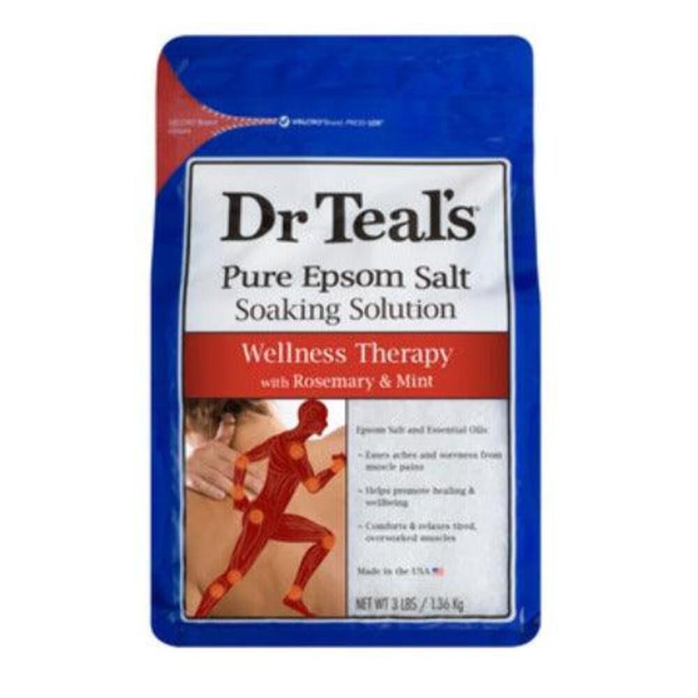 Dr Teal’s Epsom Salt Magnesium Soak, Wellness Therapy with Rosemary & Mint, 3 lbs